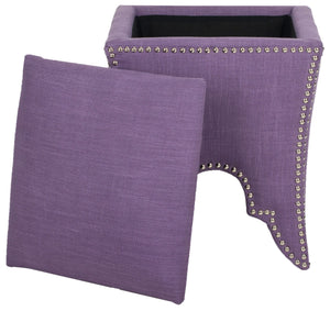 Safavieh Deidra Ottoman Silver Nail Heads Lavender Wood Mixed Solid CA Foam Poly Fiber Stainless Steel Polyester Viscose Cotton MCR4663H 683726381976