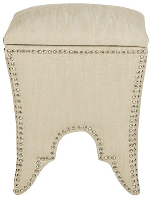Safavieh Deidra Ottoman Silver Nail Heads Beige Wood Mixed Solid CA Foam Poly Fiber Stainless Steel Linen MCR4663J 683726382034