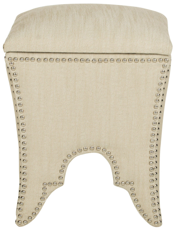 Safavieh Deidra Ottoman Silver Nail Heads Beige Wood Mixed Solid CA Foam Poly Fiber Stainless Steel Linen MCR4663J 683726382034