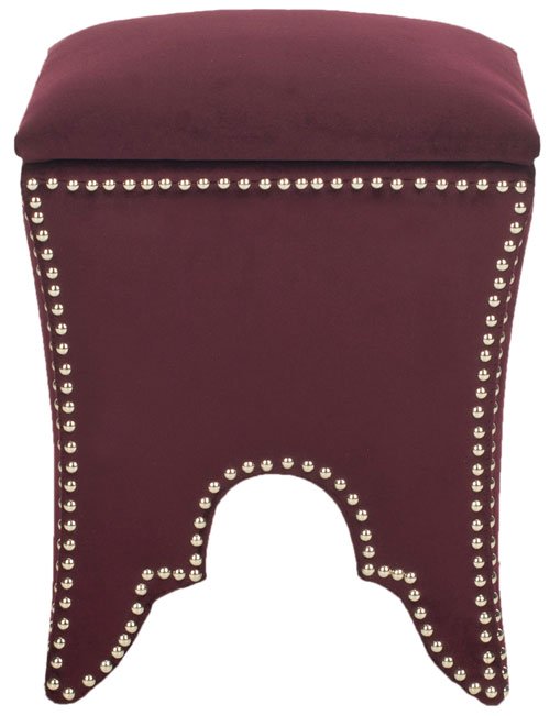 Safavieh Deidra Ottoman Silver Nail Heads Bordeaux Wood Mixed Solid CA Foam Poly Fiber Stainless Steel Cotton MCR4663K 683726382065