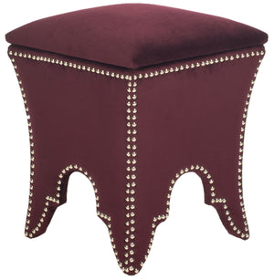 Safavieh Deidra Ottoman Silver Nail Heads Bordeaux Wood Mixed Solid CA Foam Poly Fiber Stainless Steel Cotton MCR4663K 683726382065