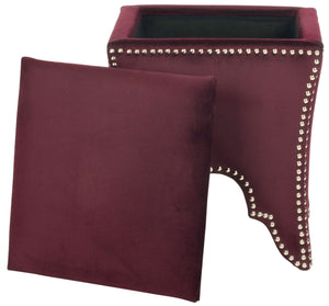 Safavieh Deidra Ottoman Silver Nail Heads Bordeaux Wood Mixed Solid CA Foam Poly Fiber Stainless Steel Cotton MCR4663K 683726382065