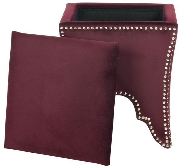 Safavieh Deidra Ottoman Silver Nail Heads Bordeaux Wood Mixed Solid CA Foam Poly Fiber Stainless Steel Cotton MCR4663K 683726382065