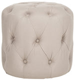 Safavieh Ponzi Ottoman Tufted Taupe Wood Birch CA Foam Poly Fiber Linen MCR4664C 683726382492