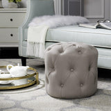 Safavieh Ponzi Ottoman Tufted Taupe Wood Birch CA Foam Poly Fiber Linen MCR4664C 683726382492