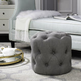 Safavieh Ponzi Ottoman Tufted Granite Wood Birch CA Foam Poly Fiber Linen MCR4664E 683726382775