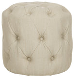 Safavieh Ponzi Ottoman Tufted Beige Wood Birch CA Foam Poly Fiber Linen MCR4664F 683726382911