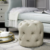 Safavieh Ponzi Ottoman Tufted Beige Wood Birch CA Foam Poly Fiber Linen MCR4664F 683726382911