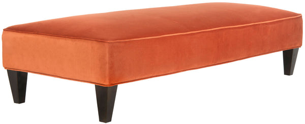 Safavieh Harlow Bench Lounging Pumpkin Orange Espresso Wood Water Based Paint Birch CA Foam Poly Fiber Cotton MCR4669A 683726751786