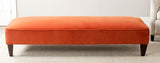 Safavieh Harlow Bench Lounging Pumpkin Orange Espresso Wood Water Based Paint Birch CA Foam Poly Fiber Cotton MCR4669A 683726751786