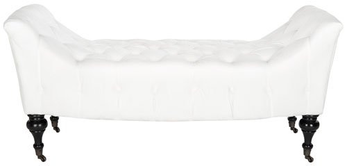Safavieh Georgette Bench Tufted White Espresso Wood Water Based Paint Birch CA Foam Poly Fiber Velvetpoly MCR4672A 683726345879