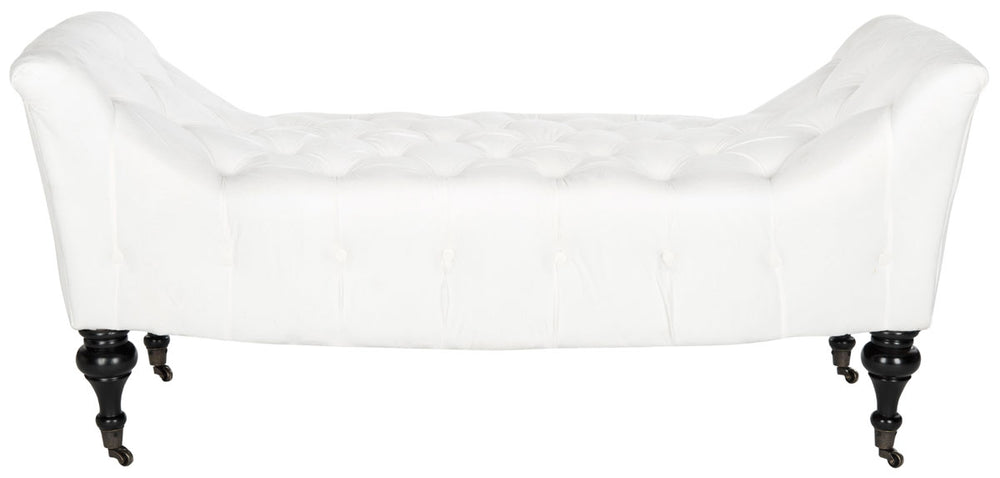 Safavieh Georgette Bench Tufted White Espresso Wood Water Based Paint Birch CA Foam Poly Fiber Velvetpoly MCR4672A 683726345879