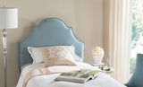 Safavieh Hallmar Headboard Queen Arched Wedgwood Blue and Silver Fabric Wood Metal Plywood Cotton Foam Iron Stainless Steel MCR4680E 683726207634