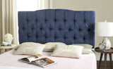 Safavieh Axel Headboard Queen Tufted Navy Metal with Buttons Plywood Linen Foam Iron MCR4682F-Q 889048146648