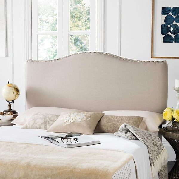Safavieh Jeneve Hemp Winged Headboard   Brass Nail Head Taupe Plywood MCR4684C