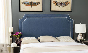 Safavieh Dane Denim Blue & White Piping Headboard Denim Blue & White Piping Fabric/Wood/Metal MCR4686C
