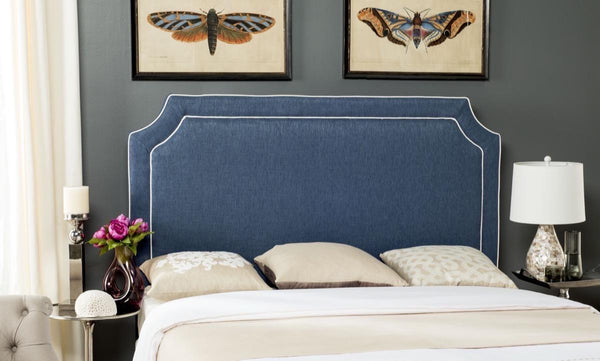 Safavieh Dane Denim Blue & White Piping Headboard Denim Blue & White Piping Fabric/Wood/Metal MCR4686C