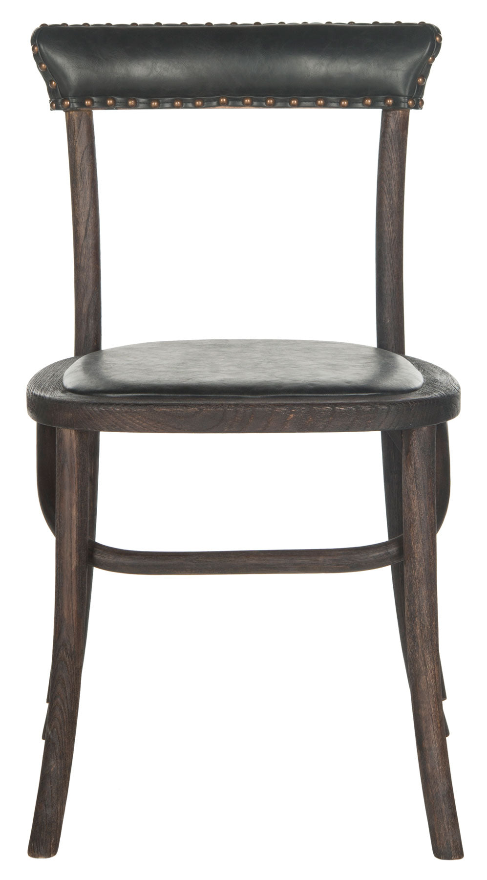 Safavieh - Set of 2 - Kenny Side Chair 19''H Nail Heads Antique Black Dark Umber Wood Oil Based Oak Stainless Steal PU MCR4688A-SET2 683726696667