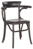 Safavieh Kenny Arm Chair 19"H 19''H Nail Heads Antique Black Dark Umber Wood Oil Based Oak Stainless Steal PU MCR4689A 683726696674