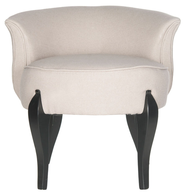 Safavieh Mora Vanity Chair French Leg Linen Taupe Black Wood Water Based Paint Birch CA Foam Poly Fiber MCR4692A 683726697398