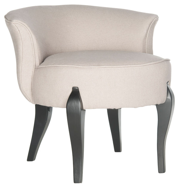 Safavieh Mora Vanity Chair French Leg Linen Taupe Black Wood Water Based Paint Birch CA Foam Poly Fiber MCR4692A 683726697398