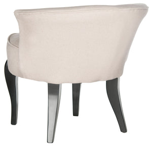 Safavieh Mora Vanity Chair French Leg Linen Taupe Black Wood Water Based Paint Birch CA Foam Poly Fiber MCR4692A 683726697398