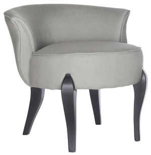 Safavieh Mora Vanity Chair French Leg Linen Sea Mist Black Wood Water Based Paint Birch CA Foam Poly Fiber MCR4692B 683726697428