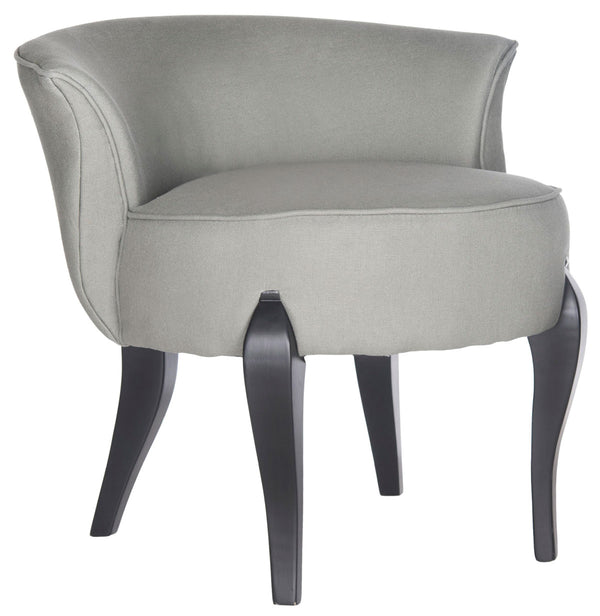 Safavieh Mora Vanity Chair French Leg Linen Sea Mist Black Wood Water Based Paint Birch CA Foam Poly Fiber MCR4692B 683726697428