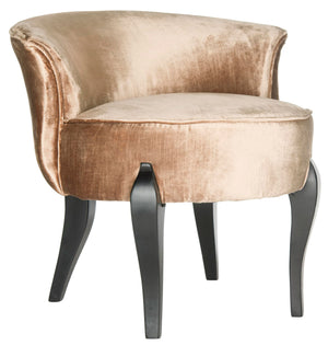 Safavieh Mora Vanity Chair French Leg Linen Mink Brown Black Wood Water Based Paint Birch CA Foam Poly Fiber Cotton Viscose MCR4692C 683726697503