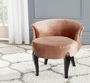 Safavieh Mora Vanity Chair French Leg Linen Mink Brown Black Wood Water Based Paint Birch CA Foam Poly Fiber Cotton Viscose MCR4692C 683726697503