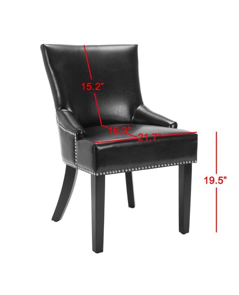 Safavieh - Set of 2 - Lotus Side chair 19''H Nail Heads Black Espresso Wood Birch CA Foam Poly Fiber Steel Bicast Leather MCR4700C-SET2 683726545750
