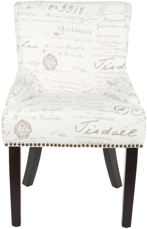 Safavieh - Set of 2 - Lotus Side chair 19''H Nail Heads Eggshell Espresso Wood Birch CA Foam Poly Fiber Steel Cotton Linen MCR4700F-SET2 683726545798