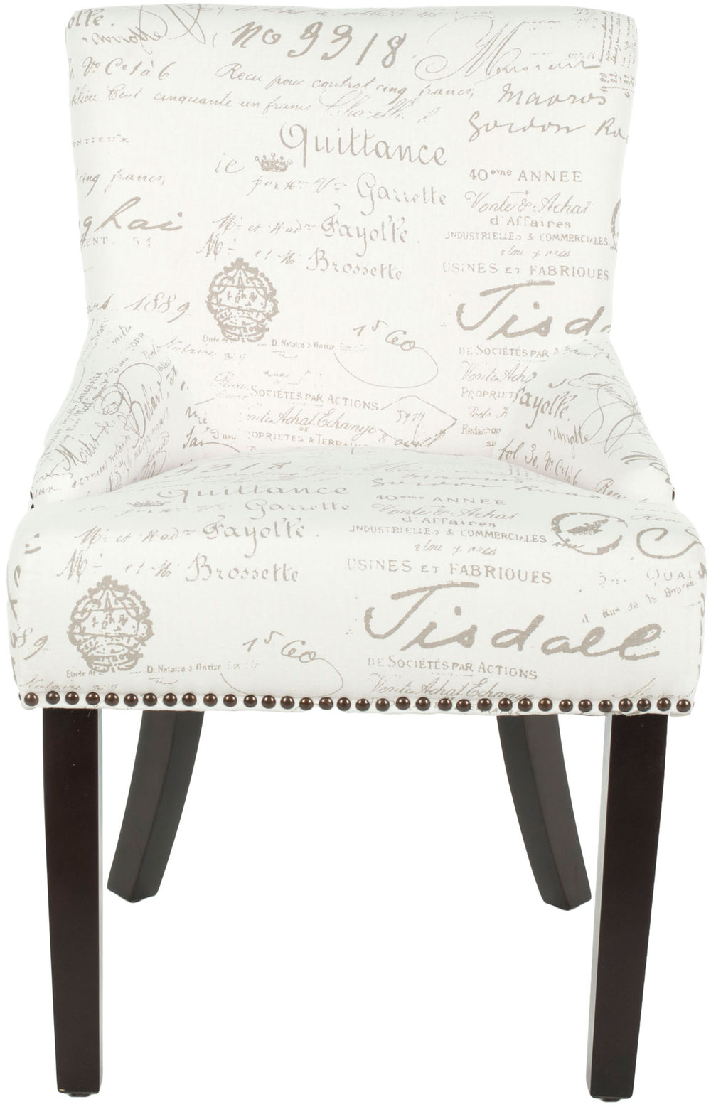 Safavieh - Set of 2 - Lotus Side chair 19''H Nail Heads Eggshell Espresso Wood Birch CA Foam Poly Fiber Steel Cotton Linen MCR4700F-SET2 683726545798