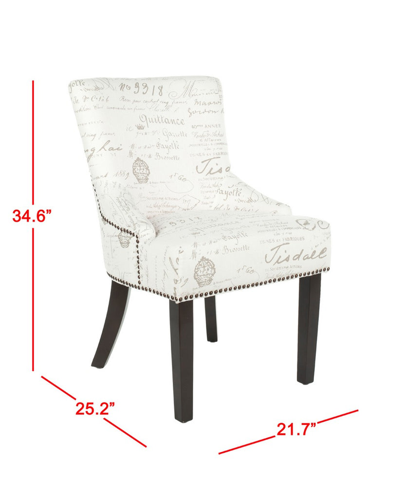 Safavieh - Set of 2 - Lotus Side chair 19''H Nail Heads Eggshell Espresso Wood Birch CA Foam Poly Fiber Steel Cotton Linen MCR4700F-SET2 683726545798