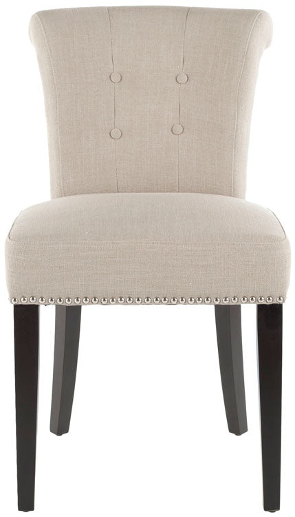 Safavieh - Set of 2 - Sinclaire Side Chairs 21''H Nail Heads True Taupe Espresso Wood Birch CA Foam Poly Fiber Steel Linen MCR4704A-SET2 683726549208