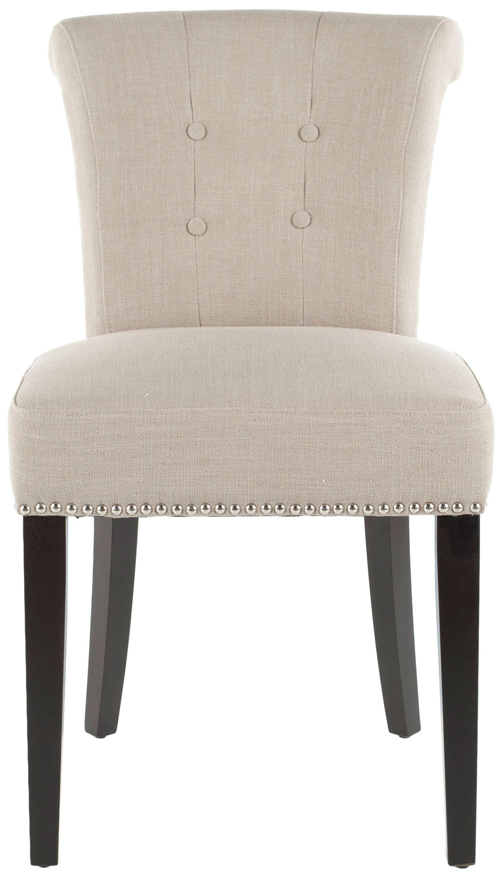 Safavieh - Set of 2 - Sinclaire Side Chairs 21''H Nail Heads True Taupe Espresso Wood Birch CA Foam Poly Fiber Steel Linen MCR4704A-SET2 683726549208