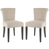 Safavieh - Set of 2 - Sinclaire Side Chairs 21''H Nail Heads True Taupe Espresso Wood Birch CA Foam Poly Fiber Steel Linen MCR4704A-SET2 683726549208