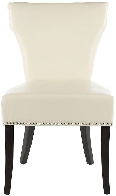 Safavieh - Set of 2 - Jappic Side Chairs 22''H Nail Heads Flat Cream Espresso Wood Birch Poly Fiber Steel Bicast Leather MCR4706B-SET2 683726549253
