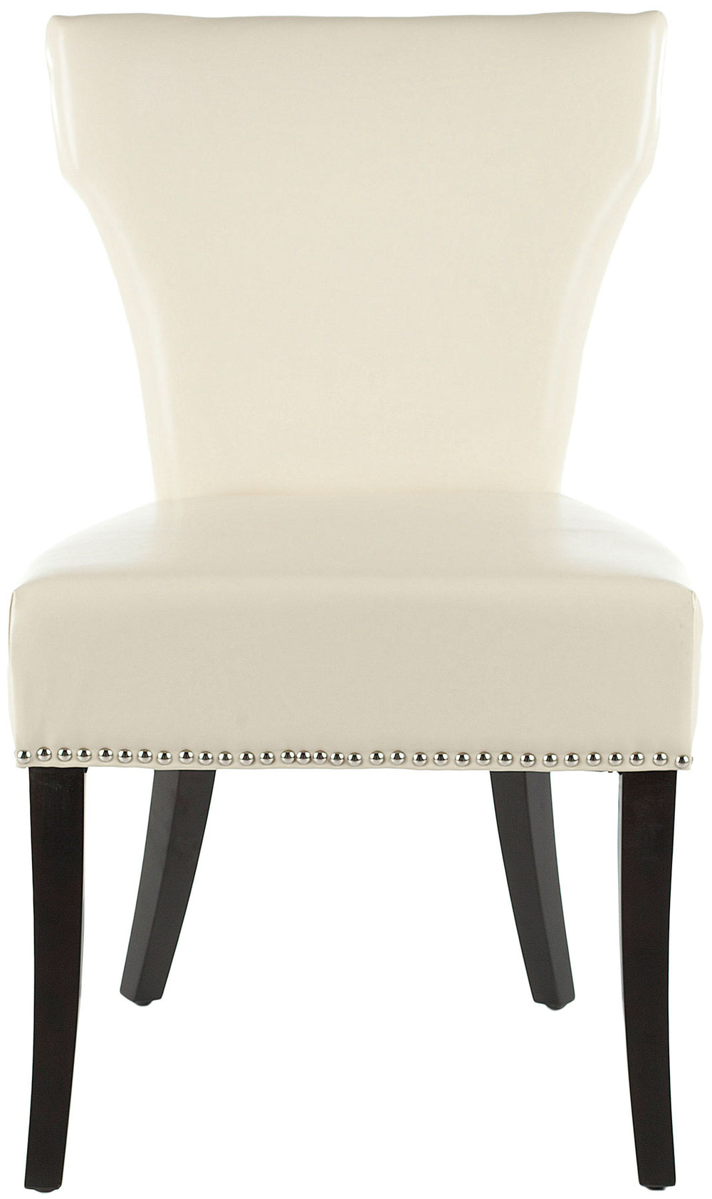 Safavieh - Set of 2 - Jappic Side Chairs 22''H Nail Heads Flat Cream Espresso Wood Birch Poly Fiber Steel Bicast Leather MCR4706B-SET2 683726549253