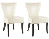 Safavieh - Set of 2 - Jappic Side Chairs 22''H Nail Heads Flat Cream Espresso Wood Birch Poly Fiber Steel Bicast Leather MCR4706B-SET2 683726549253