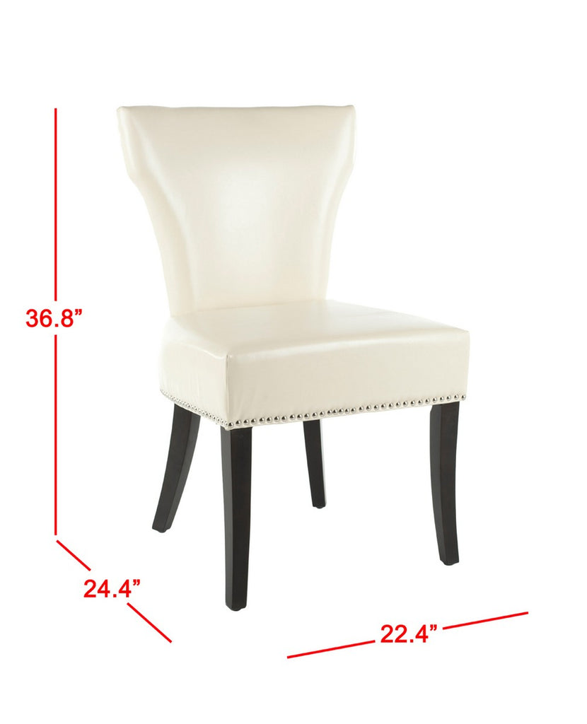 Safavieh - Set of 2 - Jappic Side Chairs 22''H Nail Heads Flat Cream Espresso Wood Birch Poly Fiber Steel Bicast Leather MCR4706B-SET2 683726549253