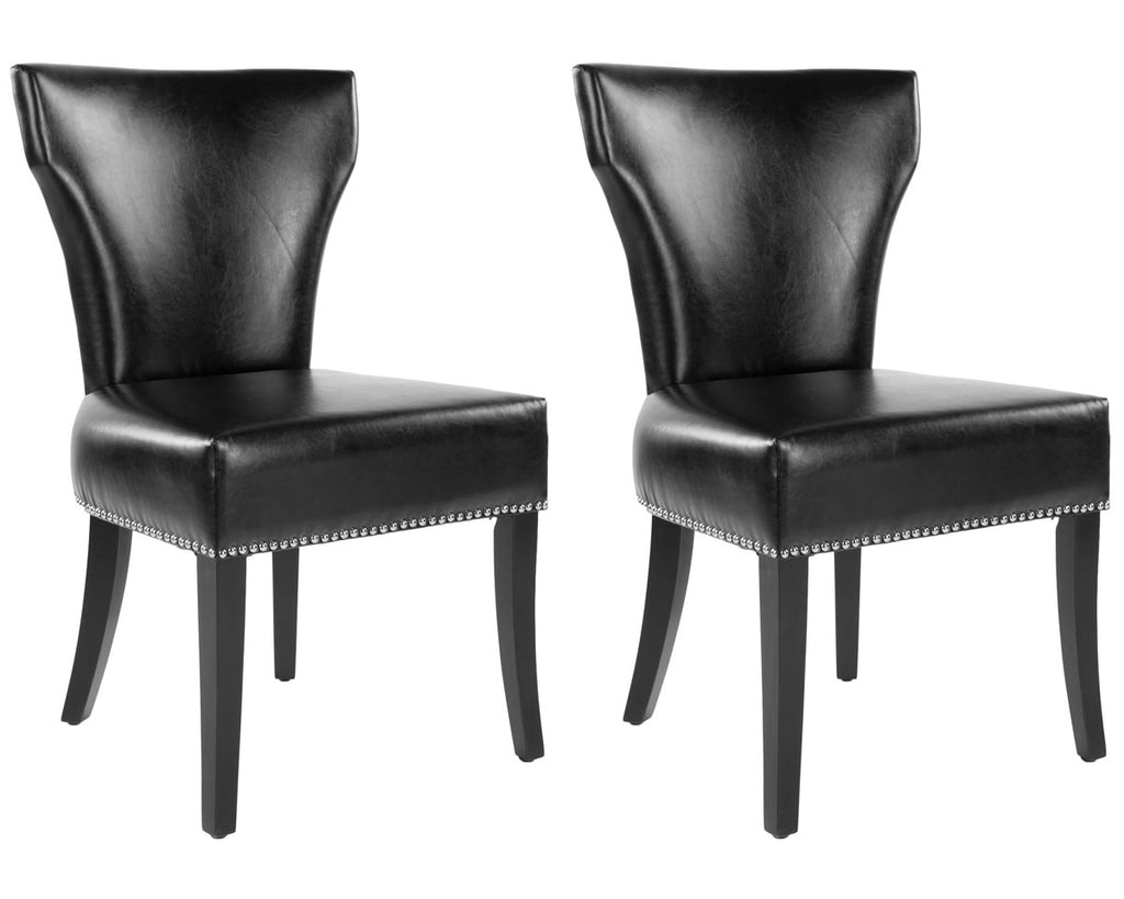 Safavieh - Set of 2 - Jappic Side Chairs 22''H Nail Heads Black Espresso Wood Birch CA Foam Poly Fiber Steel Bicast Leather MCR4706C-SET2 683726549260