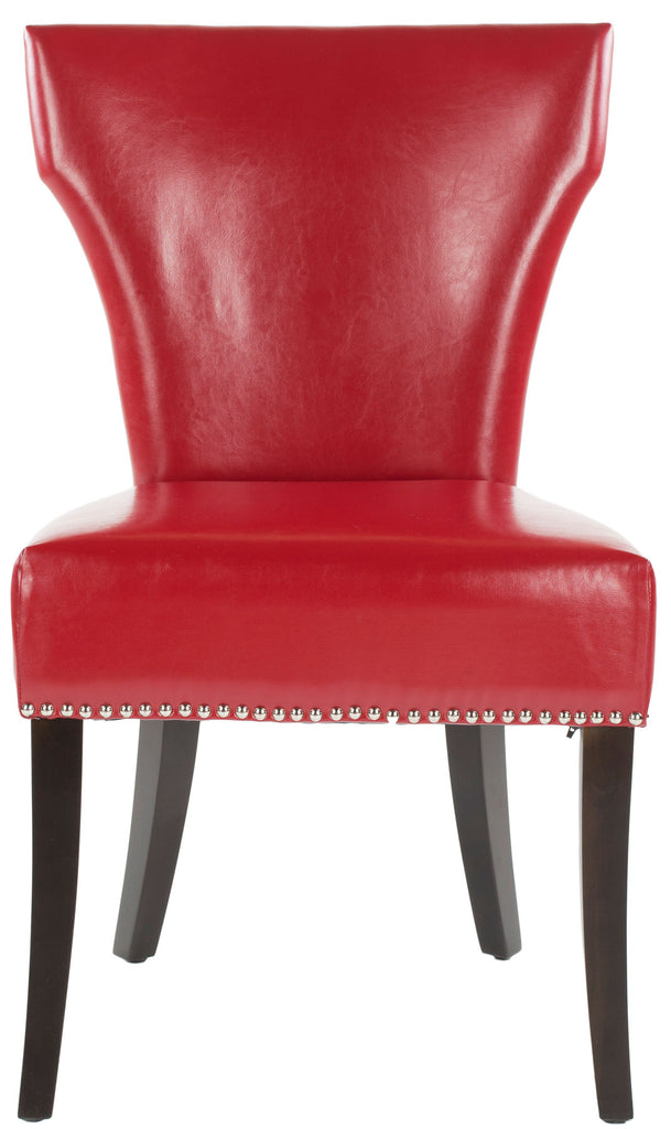 Safavieh - Set of 2 - Jappic Side Chairs 22''H Nail Heads Red Espress0 Wood Birch CA Foam Poly Fiber Steel Bicast Leather MCR4706D-SET2 683726549277