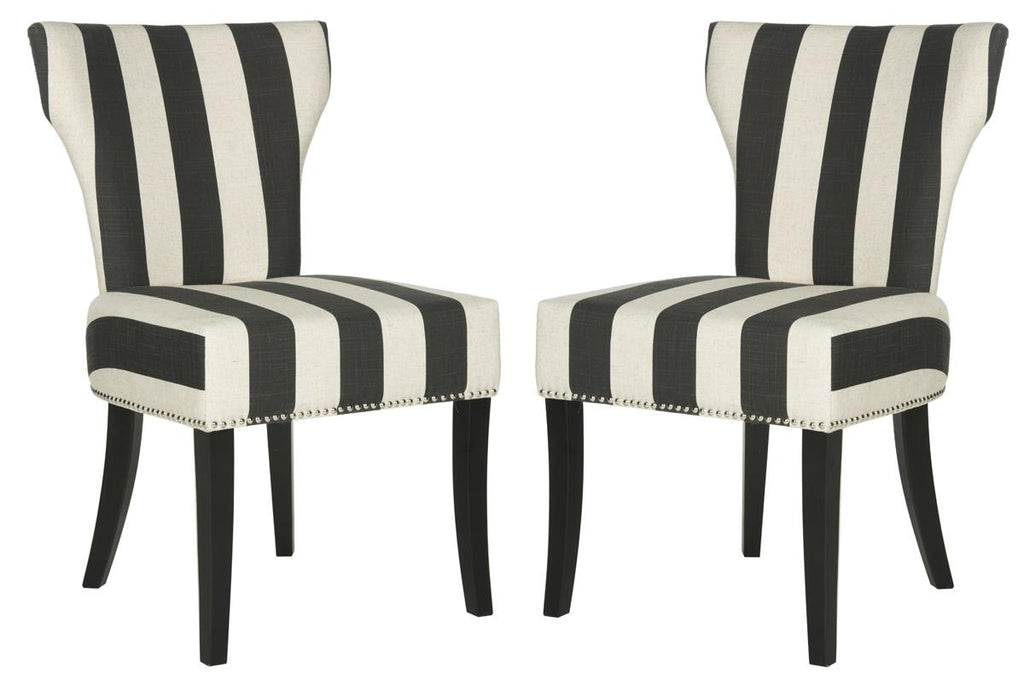 Safavieh - Set of 2 - Jappic Side Chairs 22''H Black White Espresso Wood NC Coating Birch CA Foam Poly FiberSteelPoly Linen MCR4706F-SET2 889048020207