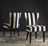 Safavieh - Set of 2 - Jappic Side Chairs 22''H Black White Espresso Wood NC Coating Birch CA Foam Poly FiberSteelPoly Linen MCR4706F-SET2 889048020207