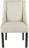 Safavieh - Set of 2 - Morris Arm Dining Chair 20''H Sloping Nail Heads Beige Espresso Wood Birch CA Foam Poly Fiber Steel Linen MCR4708A-SET2 683726522065