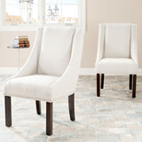 Safavieh - Set of 2 - Morris Arm Dining Chair 20''H Sloping Nail Heads Beige Espresso Wood Birch CA Foam Poly Fiber Steel Linen MCR4708A-SET2 683726522065