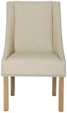 Safavieh - Set of 2 - Morris Arm Dining Chair 20''H Sloping Nail Heads Biege Weathered Oak Wood Birch CA Foam Poly Steel Linen MCR4708C-SET2 889048032002