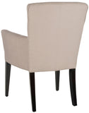 Safavieh Dale Arm Chair Taupe Espresso Wood NC Coating Birch CA Foam Poly Fiber Linen MCR4710C 683726751717