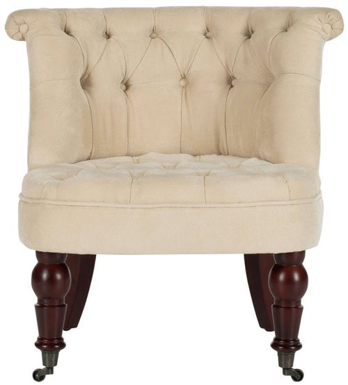 Safavieh Carlin Chair Tufted Natural Cream Cherry Mahogany Wood NC Coating Birch CA Foam Poly Fiber Cottonpoly MCR4711A 683726392880